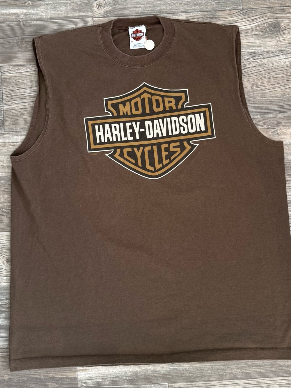 Vintage Harley-Davidson Brown Wyoming Dealer Muscle Tee Made in USA 2X